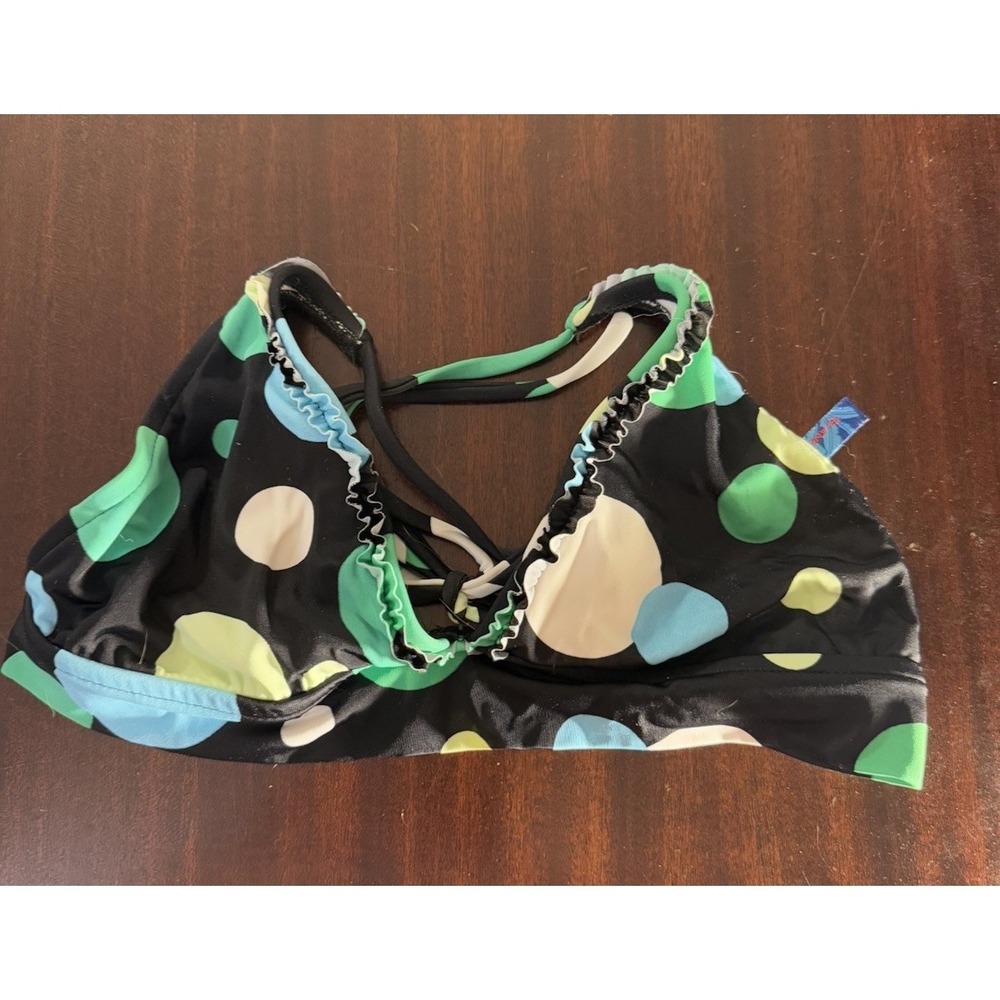 Island Soul Polka Dot Green And Blue Bikini Top Size L
